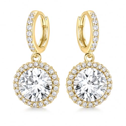 14K Gold Plated Hoop Dangle Earrings for Women, Hypoallergenic Colorful Cubic Zirconia Drop Earrings, Lightweight Huggie Earrings for Women - color: Gold/White