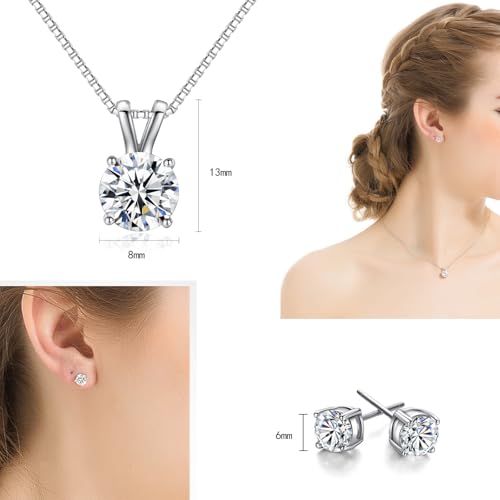 Dainty Solitaire Necklaces Stud Earrings Set For Women,White Gold Plated Simple Prom Jewelry Set Cubic Zirconia Pendant Choker Necklace And Earring Sets Wedding Jewelry For Bridal - color: 4 Prong necklace stud set