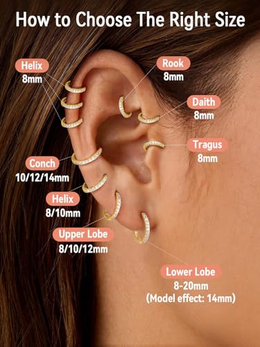 FaithHeart 925 Sterling Silver Post Small CZ Huggie Hoop Earrings for Women | Hypoallergenic Small Cubic Zirconia Hoop Earrings, Silver/Black/Gold/Rose Gold Huggie Earrings, 8-20mm with Gift Box - color: Gold, size: 12mm