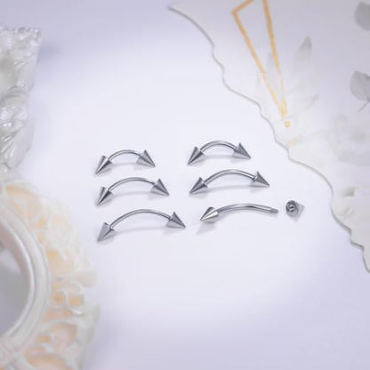 20g 18g 16g 14g Rook Piercing Jewelry Titanium Externally Threaded Curved Barbell Eyebrow Tragus Helix Conch Lobe Labret Earrings Lip Rings Body Piercing Jewelry For Women Men Ball Spike 6mm-19mm - size: 18G - 8mm Spike