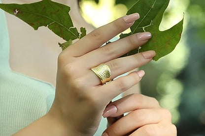 Handmade Hammered Sterling Silver Wide Band Ring - color: 925 Sterling Silver (Gold)
