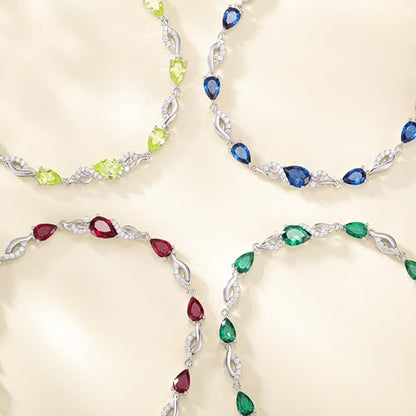 FANCIME Birthstone Teardrop Tennis Bracelet for Women, Sterling Silver 9x7mm main Gemstone Bolo Adjustable Chain Bracelet Fine Jewelry Birthday Gifts for Women Mom Wife Her - color: 05-Emerald