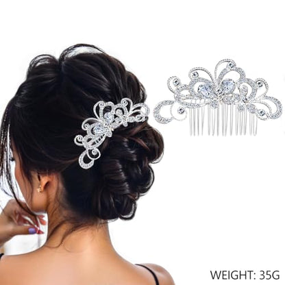 3 Pieces Bridal Hair Side Combs, Crystal Hair Combs, Bridal Bridesmaid Rhinestone Hair Accessories Party Headpieces（Silver）