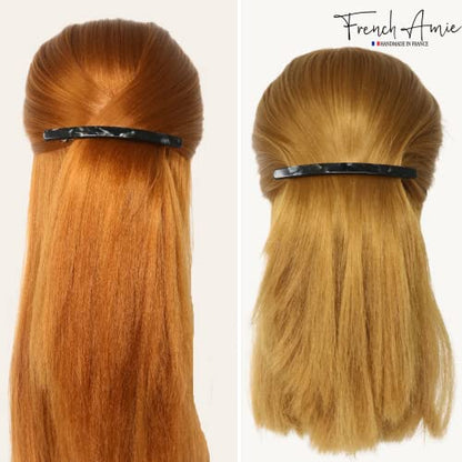 French Amie Long and Thin Black Nycra Large 4 Inch Hair Clip Barrette | Handmade For Women Girls Teens Adults Everyday Style - color: Black Nycra