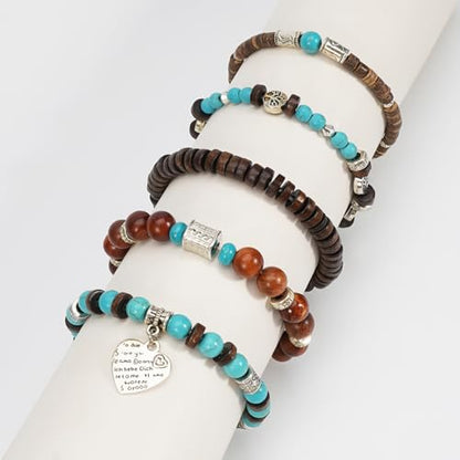 Boho Wooden Beads Bracelets Bohemian Bracelet Stack for Men Women Wood Beaded Bracelet Set - color: C