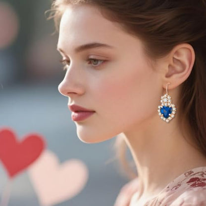 4 Pcs Heart Jewelry Set for Women fashion Cubic Zirconia Pendant Necklace Bracelet Earrings Dainty Open Ring Charm Prom Party, Birthday Valentines Mothers Day Christmas Jewelry Gift - style: Royal Blue