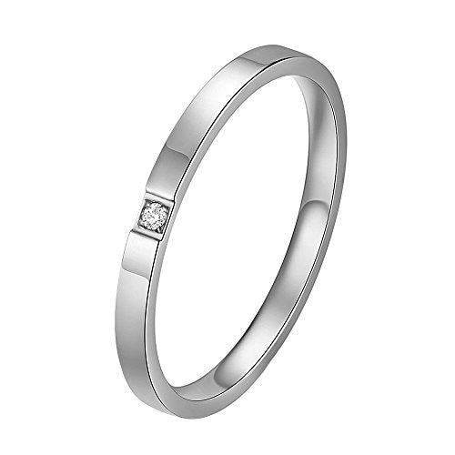 Women's Stainless Steel 2MM Thin Stackable Midi Eternity Ring Cubic Zirconia Engagement Wedding Bands - color: 1pcs Silver