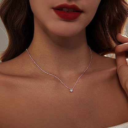 Zeffy Diamond Necklaces for Women, Dainty Gold Necklace 18k Gold Plated Layered Necklaces Simple Gold CZ Diamond Pendant Necklaces for Women Trendy Jewelry Gifts for Girls - color: Silver CZ Necklace