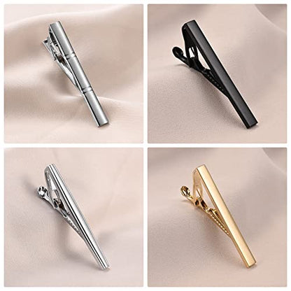 wynameleri Tie Pins for Men Silver Black 3 Pcs 10 PCS Short Tie Clip Set 2.3, 2.4 Inch Business Shirt Necktie Pinch for Men - color: T0310006