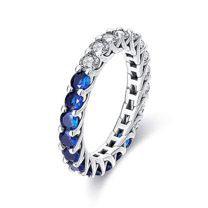 KUNSIR 925 Silver Cubic Zirconia Ring Size 7-9 Wedding Band Sterling Silver Eternity Ring Modern Style - style: Zircon Blue Silver Ring