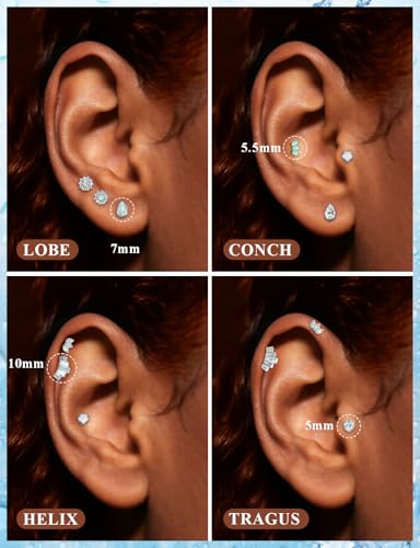 16G Astm F136 Titanium Internal Thread Flat Back Earrings Nose Studs Tragus Forward Helix Conch Cartilage Lobe Earrings Stud Medusa Labret Monroe Lip Ring Piercing Jewelry For Women Men - size: 16G--Style B-Opal