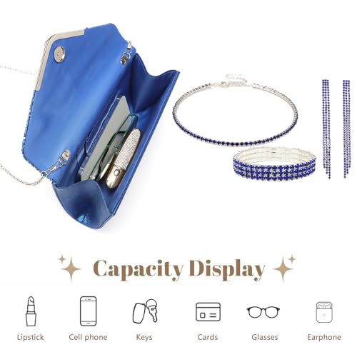 YYW 4 Pieces Women Evening Handbags Clutch Purse Bag with Rhinestone Crystal Jewelry Set for Wedding Party - color: Blue