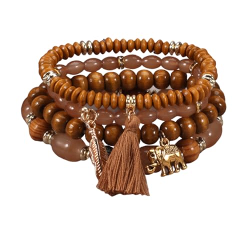 4Pcs Bohemia Multilayer Stackable Elephant Leaf Tassel Bracelets Colorful Wooden Resin Beaded Stretch Bracelets for Women Men Summer Beach Boho Vacation Hawaii Jewelry Gifts - style: StyleC