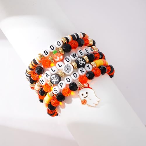 Boho Beaded Stretch Bracelets For Women Stackable Crystal Gold Plated Beaded Bracelets Set Trendy Handmade Friendship Braeclet Jewelry Gifts - color: K-Halloween