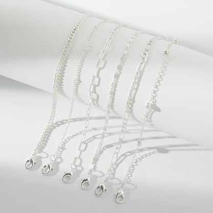 Starain 12Pcs Summer Beach Anklets for Women Waterproof Gold Silver Chain Ankle Bracelets Cute Women's Foot Anklet Set 7.9-10.5 inch Adjustable - color: 12Pcs Silver Anklets