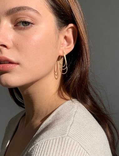 Tassel Earrings for Women Gold Plated Silver Chain Earrings Dainty Minimalist Dangle Drop Studs - color: E-Gold with Three Chains