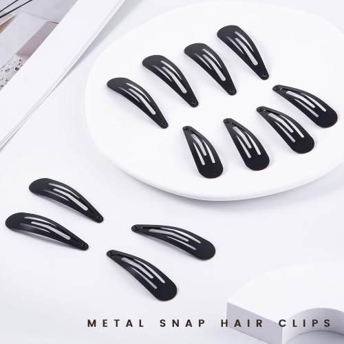 48 PCS Small Metal Barrettes For Women Non Slip Water Drop Snap Clips For Thick Thin Fine Hair Classic Accessories,Black,1.97 x 0.5 In - color: Black