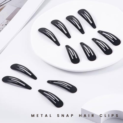 48 PCS Small Metal Barrettes For Women Non Slip Water Drop Snap Clips For Thick Thin Fine Hair Classic Accessories,Black,1.97 x 0.5 In - color: Black