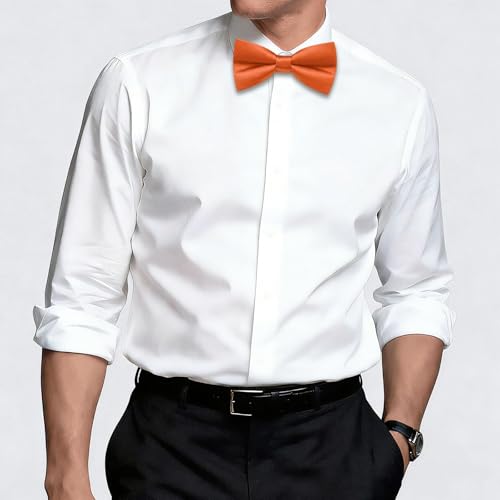 Hi-Tie 5Pcs Mens Solid Color Silk Tie Satin Pretied Bowtie Lapel Pin for Men Handkerchief Cufflink Wedding Gift Box - color: Burn Orange