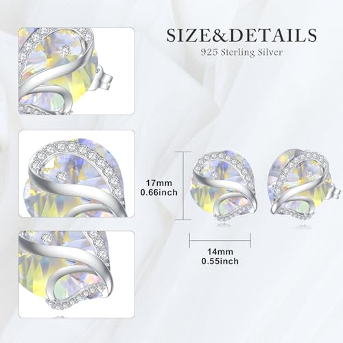 Butterfly Heart Birthstone Crystal Stud Earrings for Women S925 Sterling Silver Heart Birthstone Studs Birthday Gifts for Wife Mother Daughter Girlfriend Mom - color: 04-April