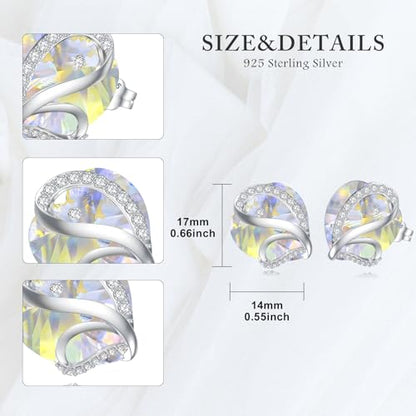 Butterfly Heart Birthstone Crystal Stud Earrings for Women S925 Sterling Silver Heart Birthstone Studs Birthday Gifts for Wife Mother Daughter Girlfriend Mom - color: 04-April