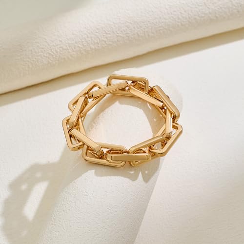 WOWORAMA Chunky Chain Bracelet for Women, Gold/Silver | Adjustable Elastic Stretch Bracelet, Thick Chunky Link Bracelet, Statement Jewelry - color: Square Bracelet