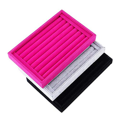 7 Slots Velvet Ring Earrings Studs Tray Showcase Display Jewelry Organizer Insert Tray for Accessory Storage