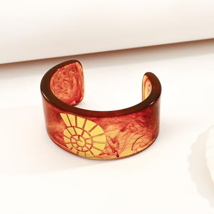 Chunky Acrylic Bangles Bracelets For Women Geometric Acrylic Resin Acetate Mottled Wide Bangle Bracelet Statement Colorful Bangles for Party - color: Cuff Bracelet-Conch