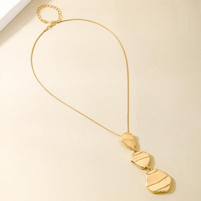 Statement Necklace and Earrings Set – 2PCS Gold Silver Chunky Geometric Pendant Jewelry with Snake Chain, Asymmetrical Ellipse Y-Necklace Metallic Fashion Jewelry for Women - color: B:Gold Angular Shape