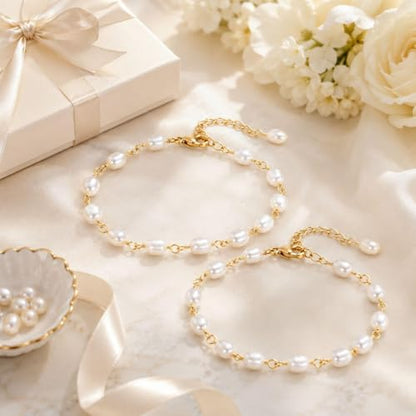 Pearl Bracelets for Women Dainty Baroque Pearl Bracelet White Bridesmaid Bridal Bracelet Wedding Jewelry Gifts for Mother Daughter Matching Outfits - color: B1:pearl bracelet