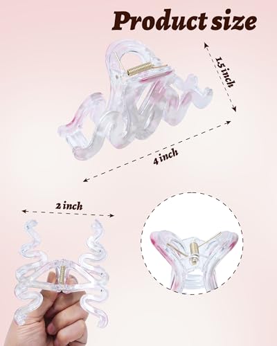 4PCS Large Claw Clips for Thick Hair, Large Acrylic Hair Clips | Modern Marble Geometric Design, Non-Slip Secure Hold for Long Hair, Buns, Updos and Everyday Styling - color: Wave-Silver + Rose Pink + Purple + Blue