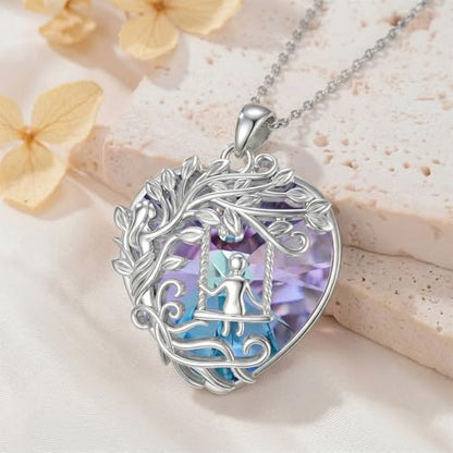 925 Sterling Silver Necklace Gifts for Women Crystal/Opal Jewelry Pendant Christmas Birthday Gift - style: Swing-A