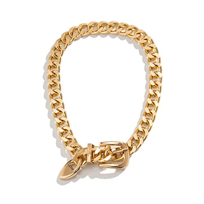CJIAYUJEW Chunky Gold & Silver Cuban Chain Choker & Belt Necklaces for Women & Men - Punk Style Thick Link Belts - color: gold
