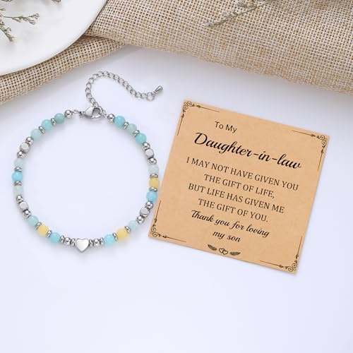 Best Friend Bracelet Gifts for Women Sister Bestie, Christmas Gift for Teens Mom Daughter Granddaughter Birthday Gift for Her Stocking Stuffers - color: Amazonite-Daughter in law