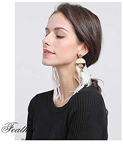 Bohemian Feather Dangle Earrings for Women with Shell Beads Long Tassel Design Drop Earrings - style: Style-White