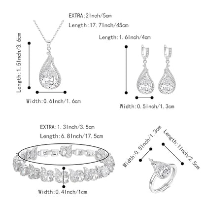 Jewelry Set for Bride, Sparkling Water Drop Cubic Zirconia Crystal Pendant Necklace Leverback Earrings Tennis Bracelet Adjustable Ring Gift for Wedding/Birthday/Mother's Day/Christmas - color: 17-Clear