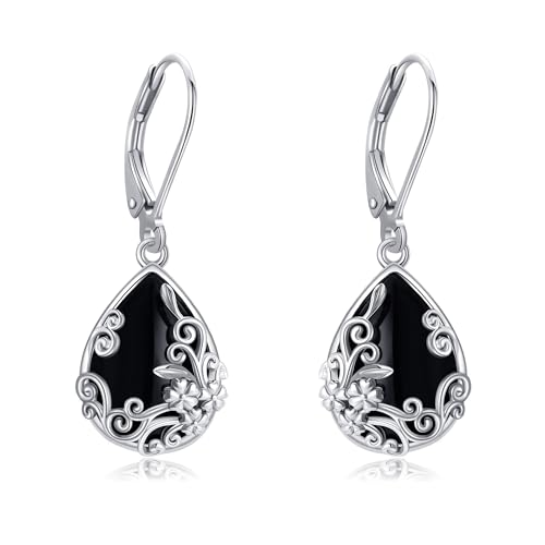 Black Onyx Earrings 925 Sterling Silver Black Onyx Dangle Drop Earrings Filigree Jewelry Gift for Women Girls - style: Filigree