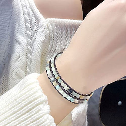 Genuine Stone Wrap Bracelets for Women Natural Crystal Beaded Wrap Bracelet 2/3/5 Adjustable Bohemian Bracelets Jewelry Gifts for Women Mom - color: amazonite(2 wraps)