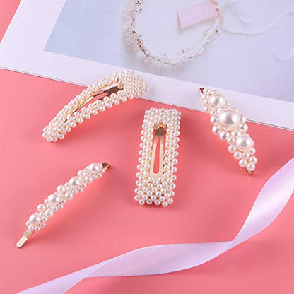 Pearl Hair Clips for Women, Snap Pearl Hair Clips and Barrettes, Stylish Hair Accessories for Daily Wear, Parties and Weddings, Elegant Design