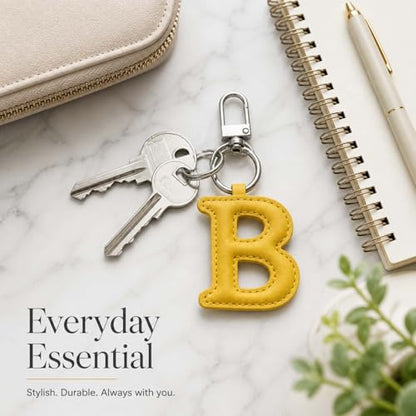 Initial Letter Keychain,Stainless Steel,Colorful Faux Leather Keyring for Backpack,Purse,Car Keys,Gift for Men Women - color: B