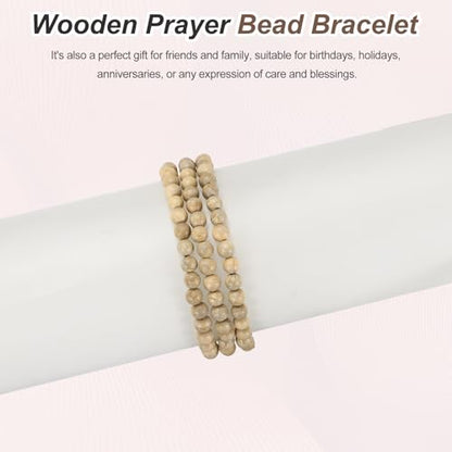 MECCANIXITY Prayer Beads Bracelet, Natural Wooden Bead Mala Bracelets Link Wrist Men Women Beaded Stretch Crafts Bangle - color: Camphorwood Color