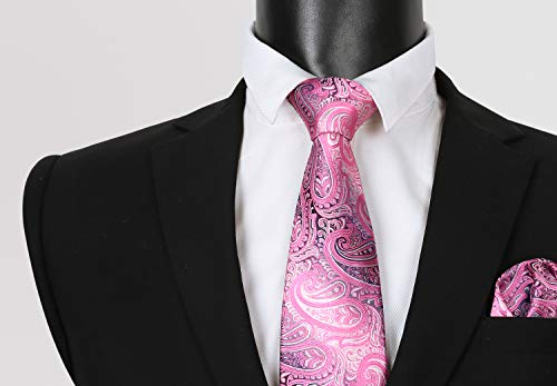 Alizeal Mens Gradient Paisley Necktie and Pocket Square Set | Elegant Design Perfect for Weddings Banquets Business Formal Events - color: 143-pink