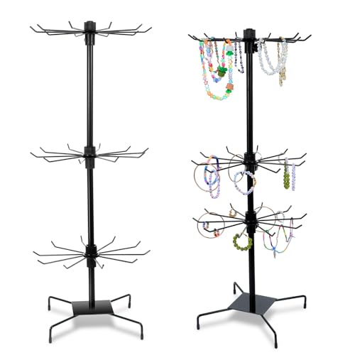 Lemecima 1Pc Rotating Display Stand Jewelry Display Rack with Hooks Metal Earrings Display Stands for Selling Necklace (Black, 3 Tires)