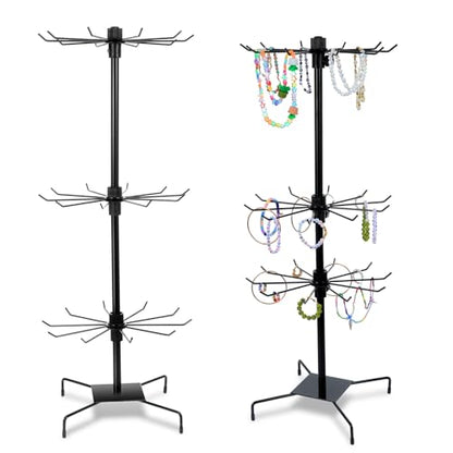 Lemecima 1Pc Rotating Display Stand Jewelry Display Rack with Hooks Metal Earrings Display Stands for Selling Necklace (Black, 3 Tires)