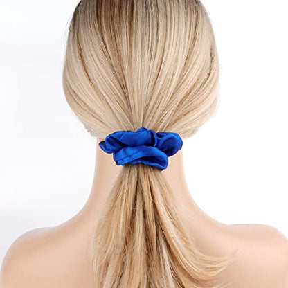 16 Pacs Satin Scrunchies Bridesmaid Proposal Gifts Hair Ties Scrunchies for Women Girls Bachelorette Party Favors(Royal blue) - color: royal blue