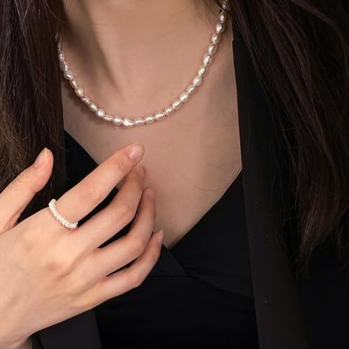 Zeffy Pearl Necklace 4MM/6MM/8MM Dainty Round Imitation Pearl Choker Necklace Wedding Pearl Necklace Delicate Jewelry for Women Simple Bridesmaid Jewelry Gifts - style: 4mm Silver Freshwater Pearl Choker(14"+2")
