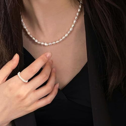 Zeffy Pearl Necklace 4MM/6MM/8MM Dainty Round Imitation Pearl Choker Necklace Wedding Pearl Necklace Delicate Jewelry for Women Simple Bridesmaid Jewelry Gifts - style: 4mm Silver Freshwater Pearl Choker(14"+2")