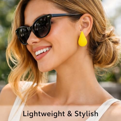 14K Gold Clip On Earrings Women,Teardrop Chunky Detachable Hoop Clip-On Earrings for Non Pierced Ears Hypoallergenic Lightweight Earring Clips - color: Yellow