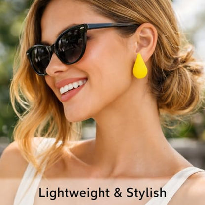 14K Gold Clip On Earrings Women,Teardrop Chunky Detachable Hoop Clip-On Earrings for Non Pierced Ears Hypoallergenic Lightweight Earring Clips - color: Yellow