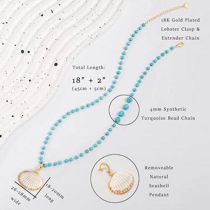 Aobei Pearl 18K Gold Plated Pendant Necklace for Women Dainty Gold Chain Choker Love Heart Disc Coin Pearl Cross Toggle Jewelry - style: Removeable Shell Pendant